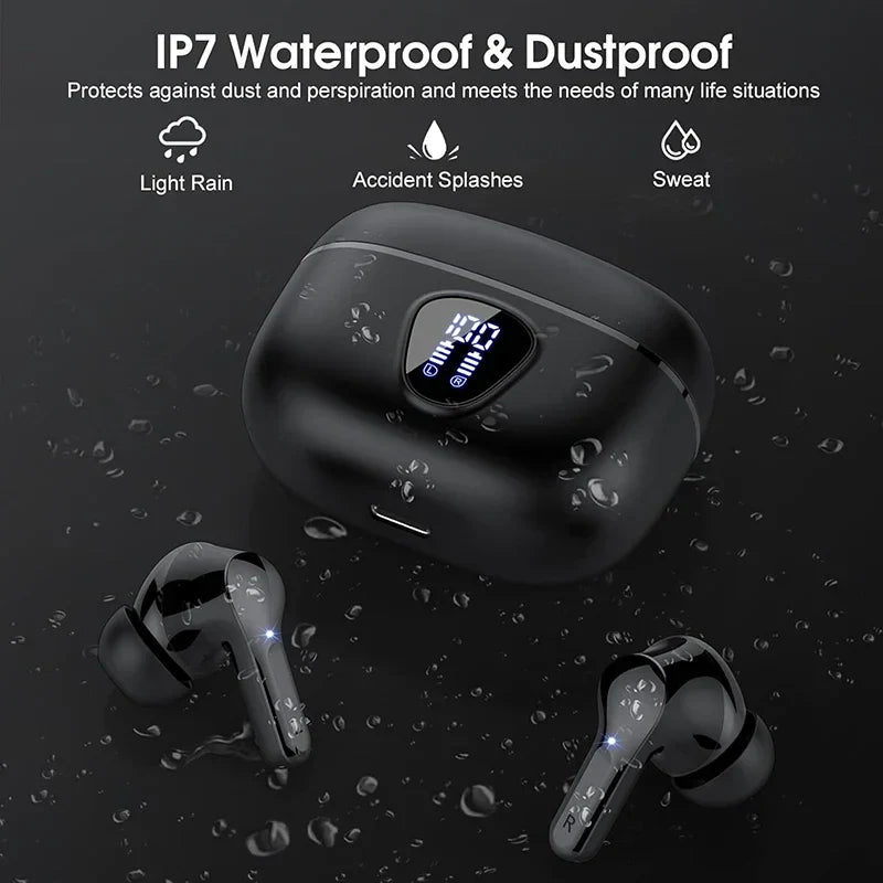 Wireless Bluetooth 5.3 Earbuds HiFi Stereo Noise Cancelling LED IP7 Waterproof