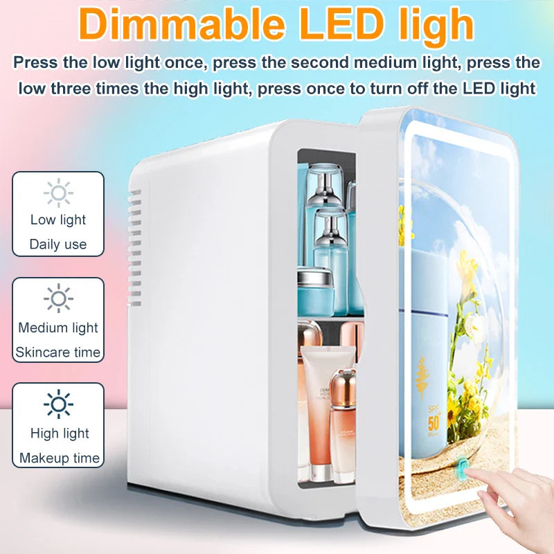 6L Mirror Beauty Mini Fridge LED Makeup Skincare Cooler Warmer Portable
