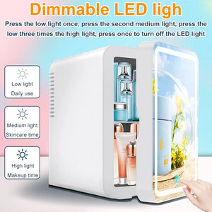 6L Mirror Beauty Mini Fridge LED Makeup Skincare Cooler Warmer Portable
