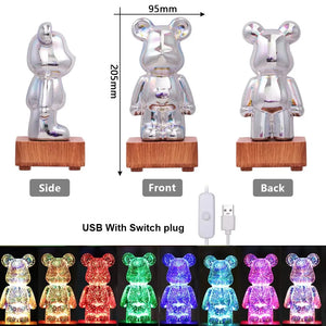 3D Bear Fireworks LED Night Light USB Dimmable Projector Bedroom Decor