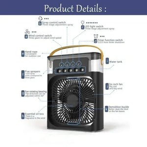 Portable Air Cooler Fan 3-in-1 600ML 3-Speed USB Powered