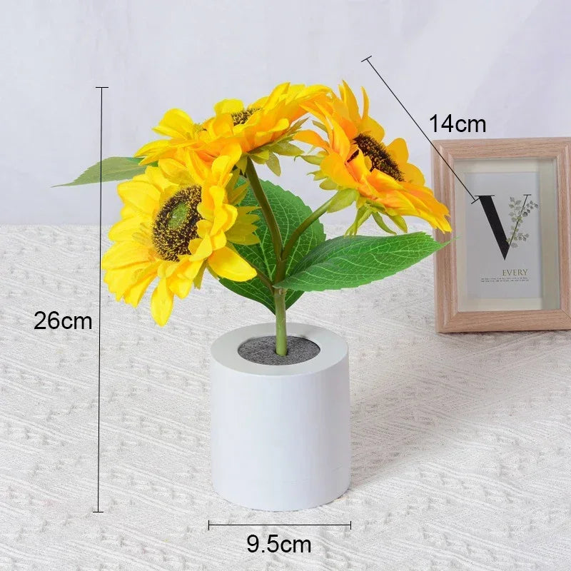 3 LED Sunflower Night Light Rechargeable Table Lamp Bedroom Bedside Decor Lamp
