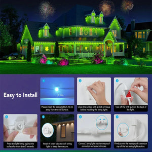 20M Smart RGBIC Outdoor LED Eaves Lights App Remote Control Flashing Home Decor