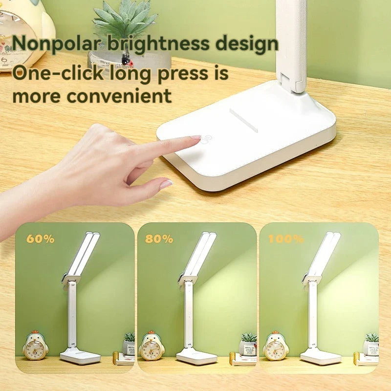 Dual Head LED Desk Lamp USB Rechargeable Foldable Dimmable Reading Light Study