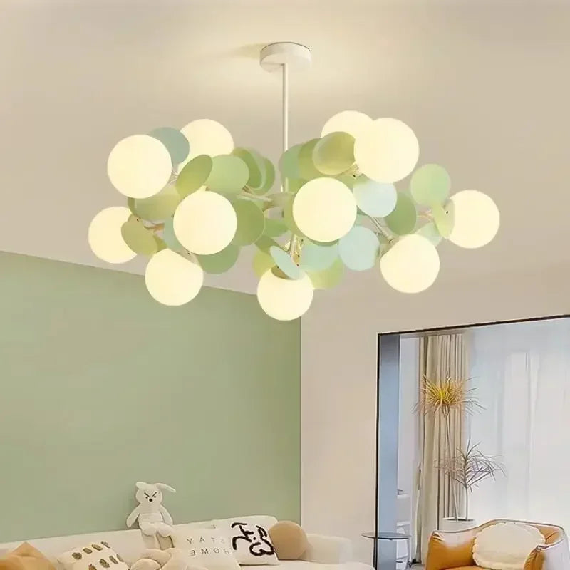 Nordic Green Molecule Glass Chandelier LED Pendant Light Bedroom Home Restaurant