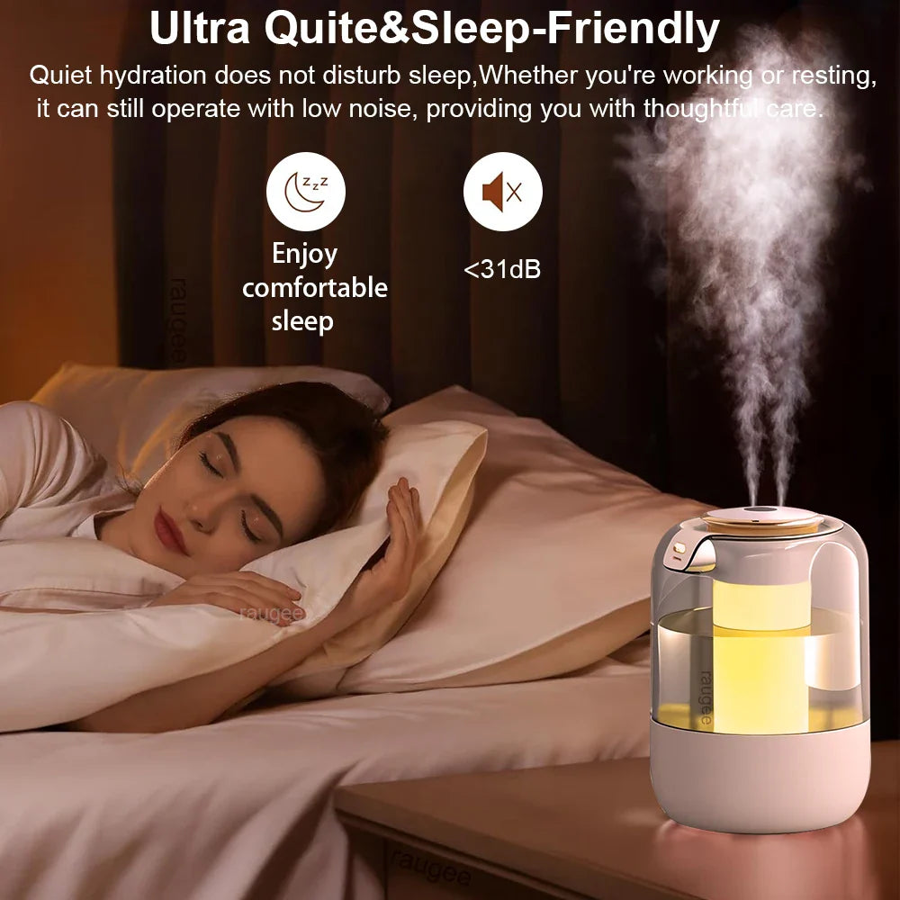 2.2L Large Capacity Air Humidifier Double Nozzle USB Mist Maker with LED Night Light