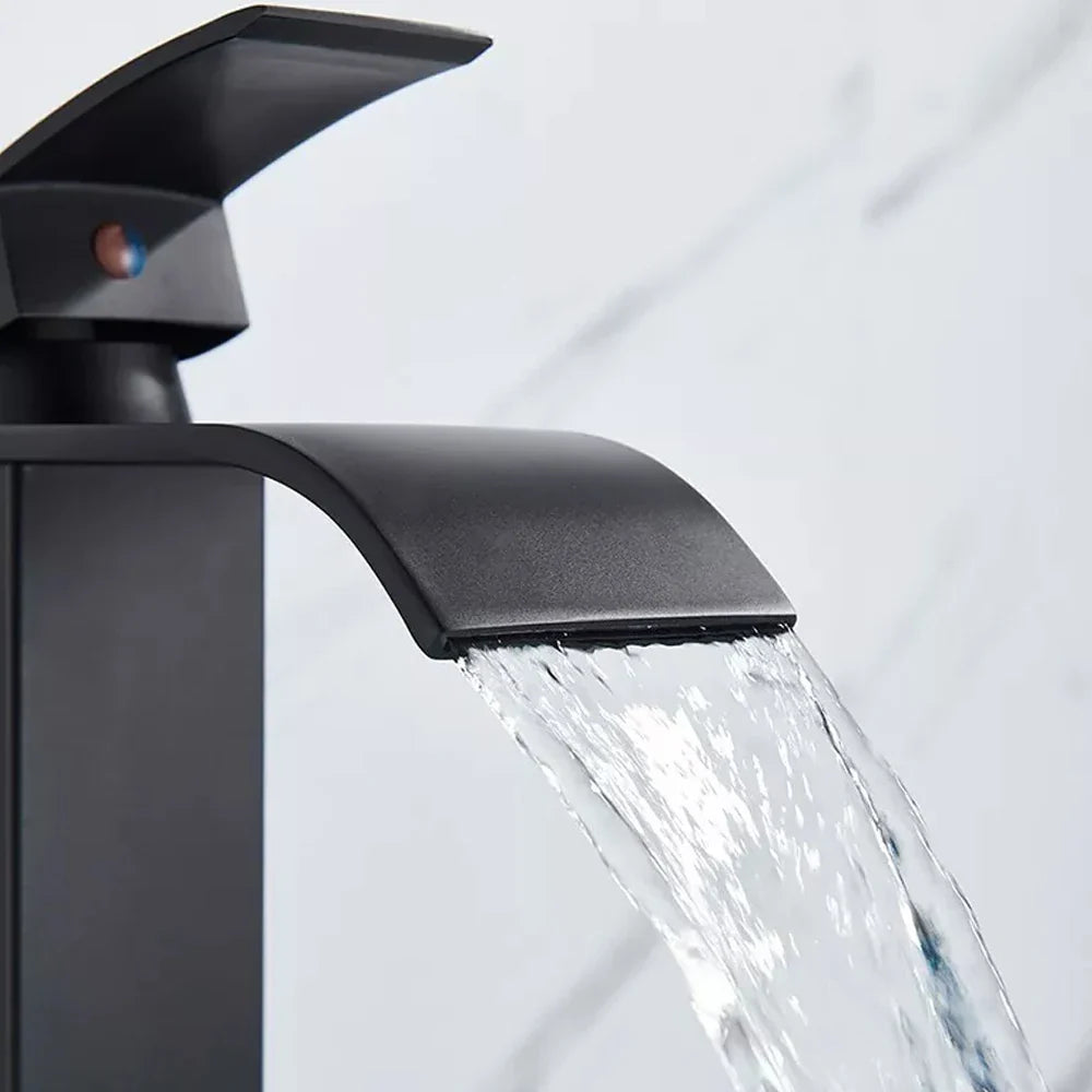 Black Waterfall Bathroom Faucet Basin Mixer Tap Single Hole Hot Cold Sink Tap