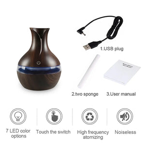 Aromatherapy Diffuser 300ml Cool Mist Humidifier 7-Color LED USB Rechargeable