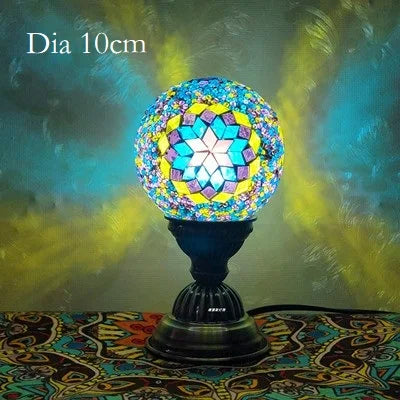 Turkish Mosaic Ball Table Lamp Handcrafted Art Deco Glass Romantic Bedside Light