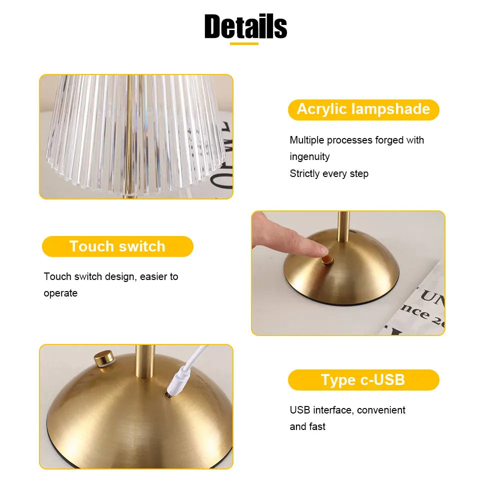 LED Touch Table Lamp Rechargeable Dimmable Bedside Light for Bedroom Bar Hotel