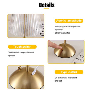 LED Touch Table Lamp Rechargeable Dimmable Bedside Light for Bedroom Bar Hotel