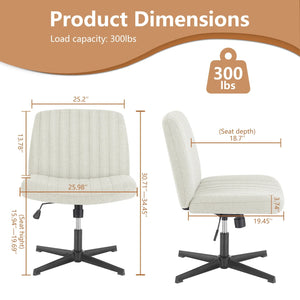 Cross Legged Office Chair Armless Wide Seat Swivel Fabric Desk Vanity Chair