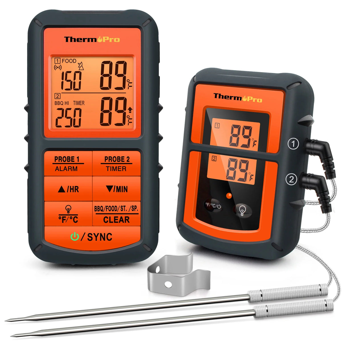 Wireless BBQ Meat Thermometer Dual Probe Backlit Long Range Grill Cooking