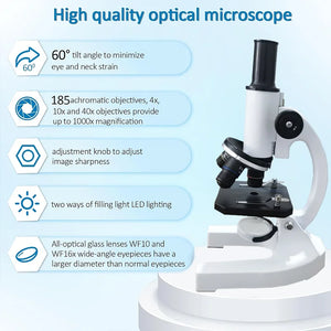 40X–2000X Microscope for Kids Adults with LED Light Phone Adapter Science Kit