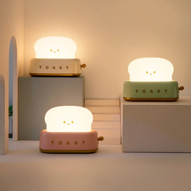 Toast Night Light LED Bedside Desk Lamp USB Rechargeable Cute Bedroom Gift