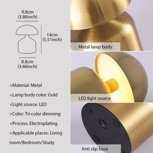 Touch LED Table Lamp USB Rechargeable 3 Color Dimming Bedside Night Light