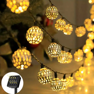 Moroccan Ball Solar String Lights Outdoor LED Fairy Lights for Garden Party Decor