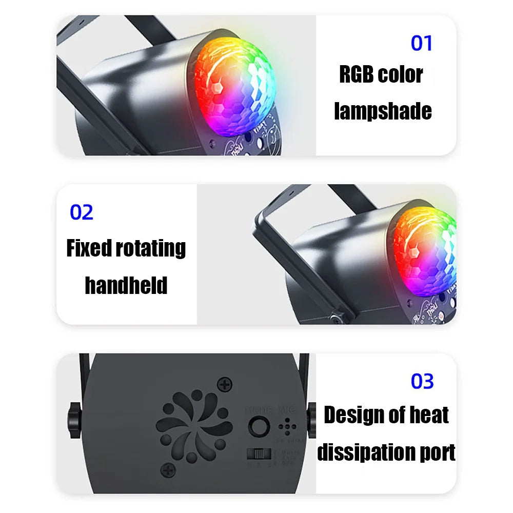 3-in-1 DJ Disco Party Light Sound Activated Strobe Pattern Projector Lamp