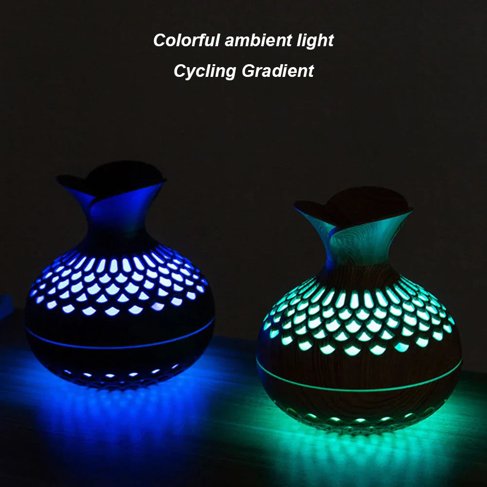 Wood Grain Aromatherapy Diffuser 300ml USB Mini Air Humidifier with Night Light