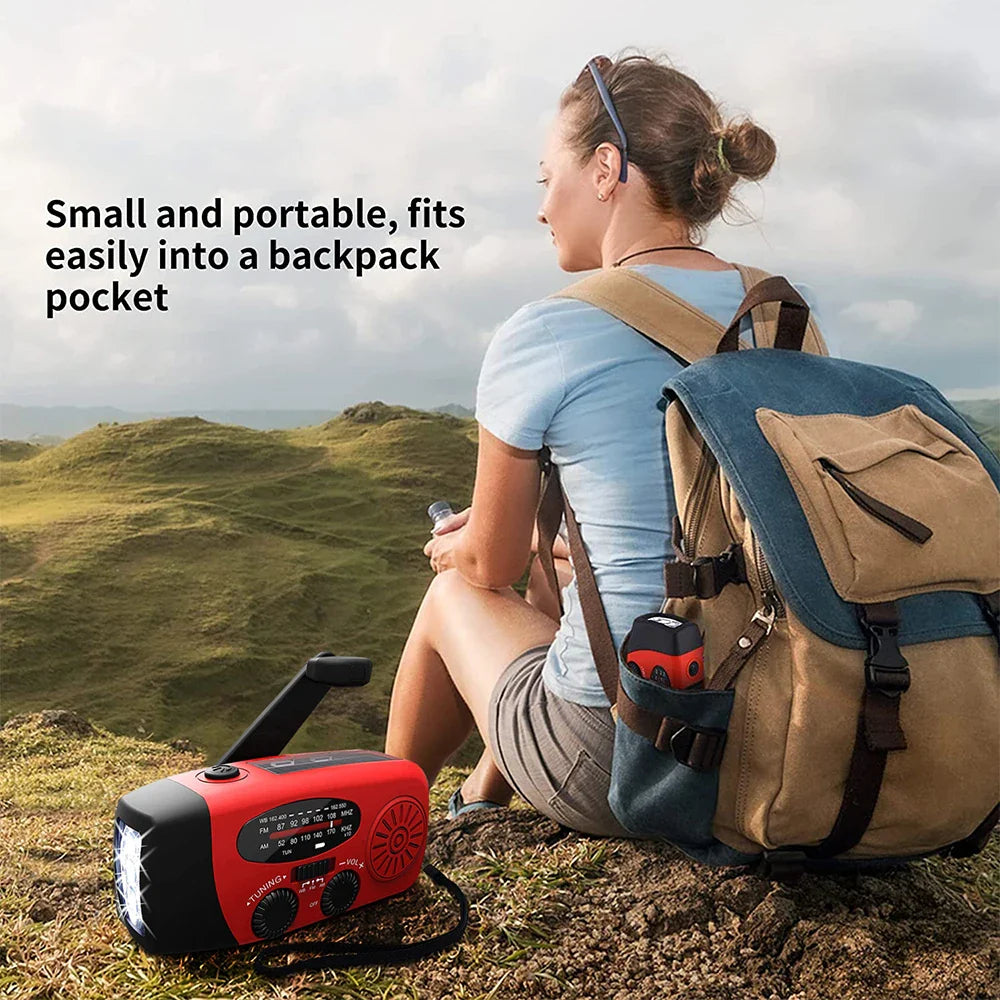 Emergency NOAA Weather Radio AM FM Solar Hand Crank Power Bank LED Flashlight