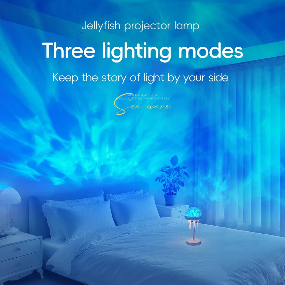 Jellyfish LED Projection Night Light Table Lamp Remote Ocean Ambient Bedroom