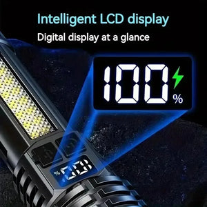 High Power LED Flashlight Type C Rechargeable COB Torch Side Light Camping