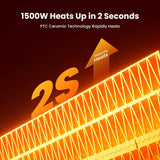 1500W Space Heater with Remote Control, PTC Fast Heating, and 70° Oscillation