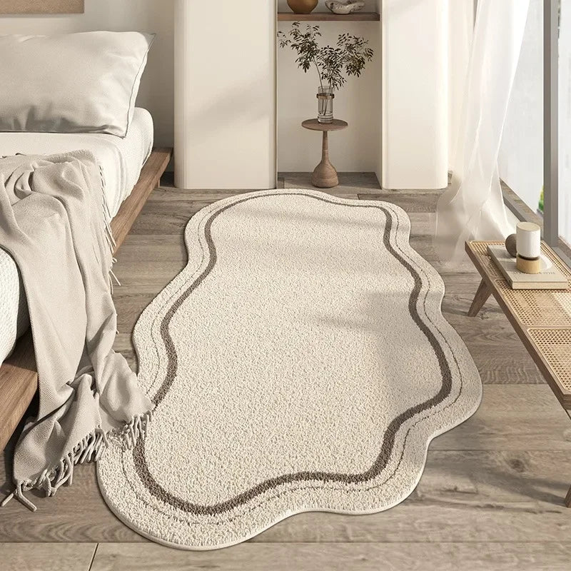 Cream Irregular Area Rug Non Slip Modern Nordic Wave Floor Mat