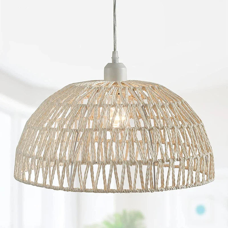 Japanese Style Rattan Pendant Lamp – Woven Hemp Rope Ceiling Light for Dining Room