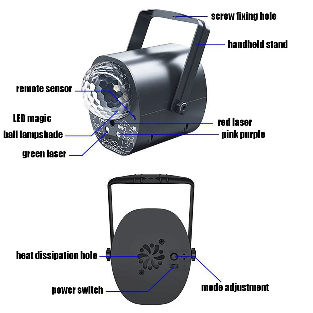 3-in-1 DJ Disco Party Light Sound Activated Strobe Pattern Projector Lamp