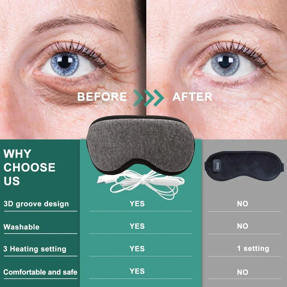 Electric Heated Eye Mask – 3D Warm Therapy Sleep Mask for Dark Circles & Fatigue