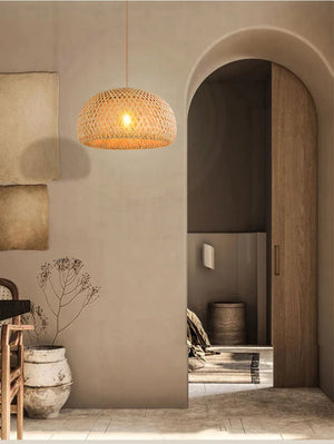 Handwoven Bamboo Rattan Pendant Lamp – Natural Wicker LED Hanging Light E27