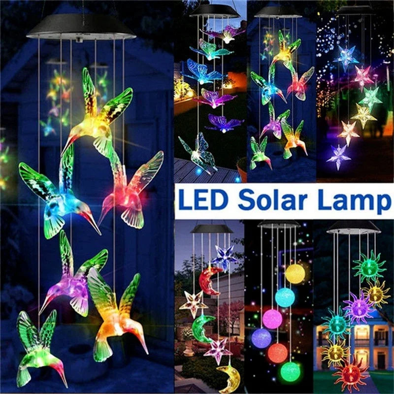 Solar LED Wind Chime Crystal Ball Color Changing Garden Hanging Light