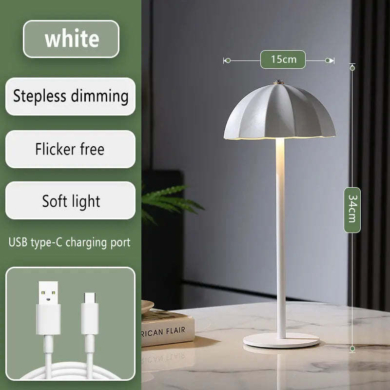 LED Metal Table Lamp Rechargeable Touch Dimmable Desk Lamp Umbrella Shade