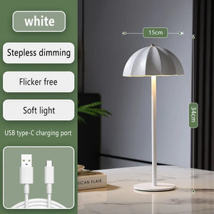 LED Metal Table Lamp Rechargeable Touch Dimmable Desk Lamp Umbrella Shade