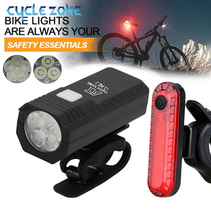 Rechargeable Bike Light Set LED Headlight and Taillight for Night Cycling Safety