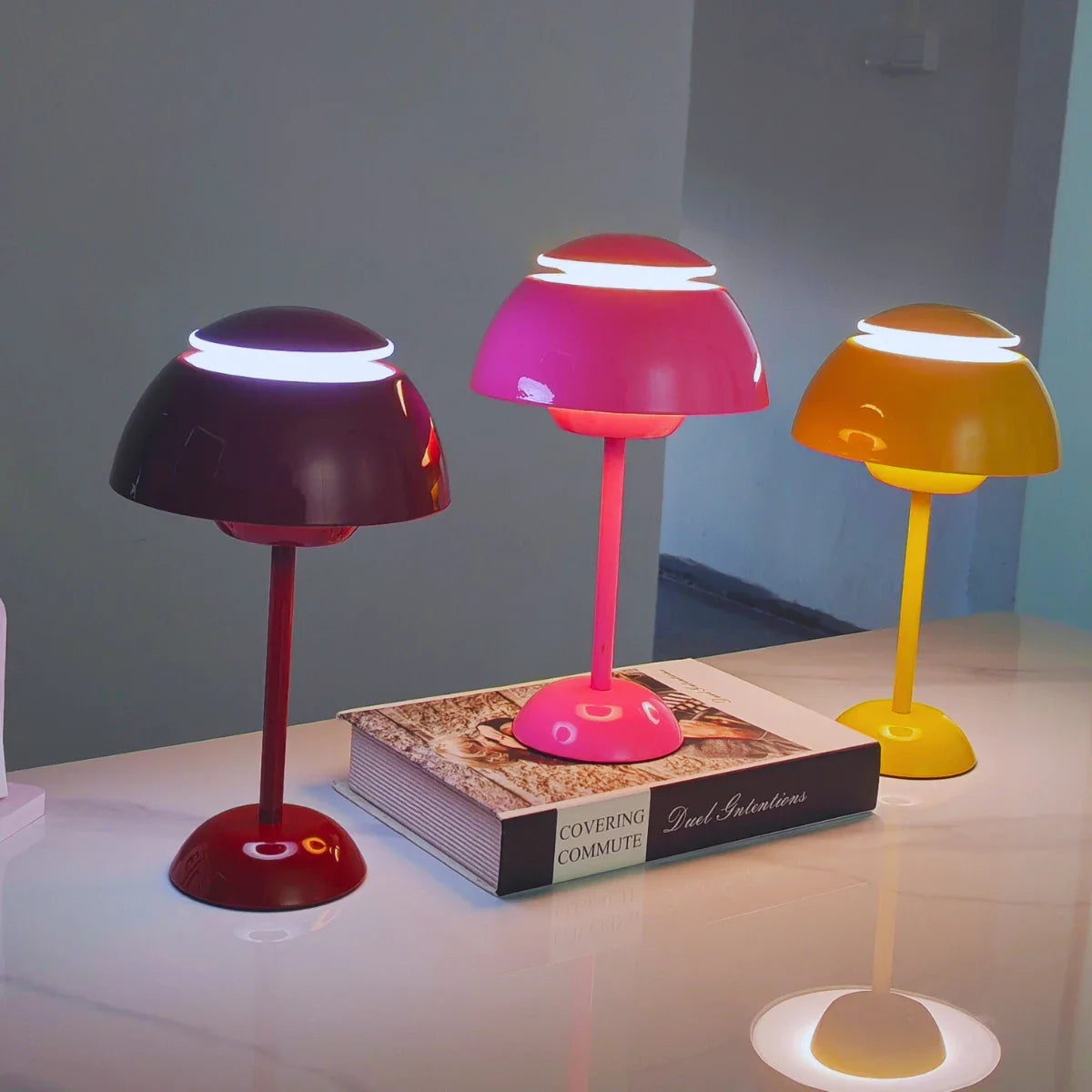 USB Touch Mushroom Table Lamp Tri-Color Dimmable LED Night Light for Bedroom