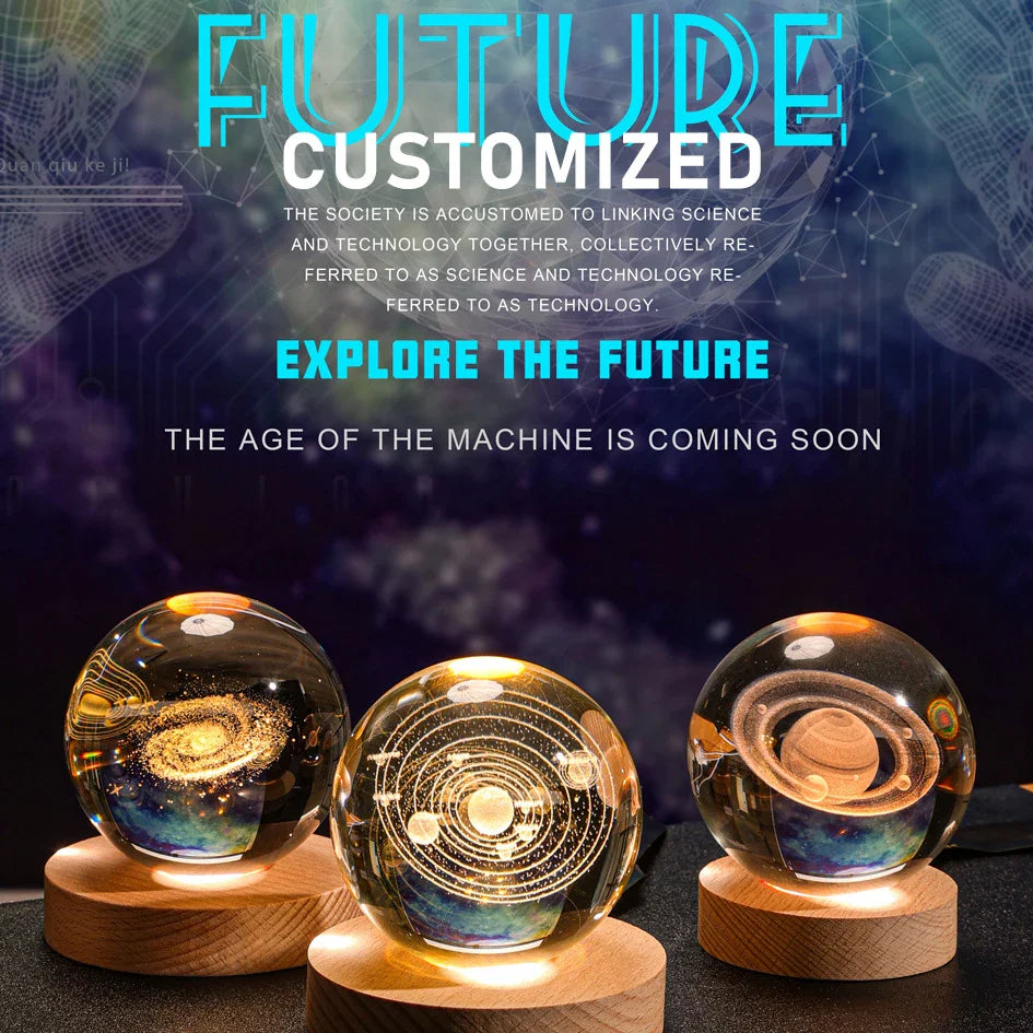 Crystal Ball Night Light USB Laser Engraved LED Lamp Gift for Bedroom Decor