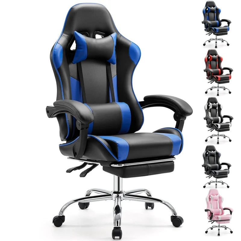 Ergonomic Gaming Chair Adjustable Swivel PU Leather Office Chair Lumbar Headrest