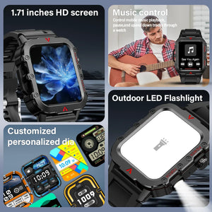 Men Smart Watch with LED Flashlight Outdoor Sports Health Fitness Tracker