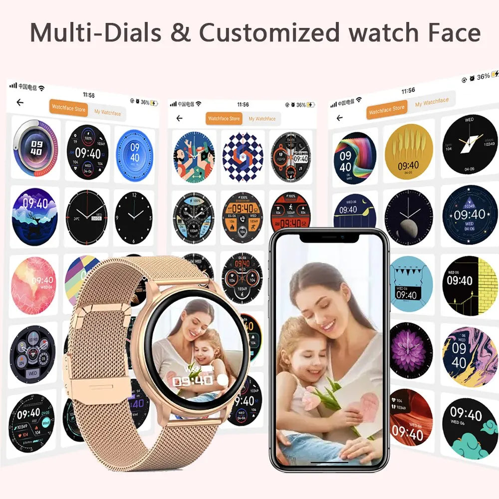 Bluetooth Smart Watch for Women with Fitness Tracker, Custom Dial & Health Monitor