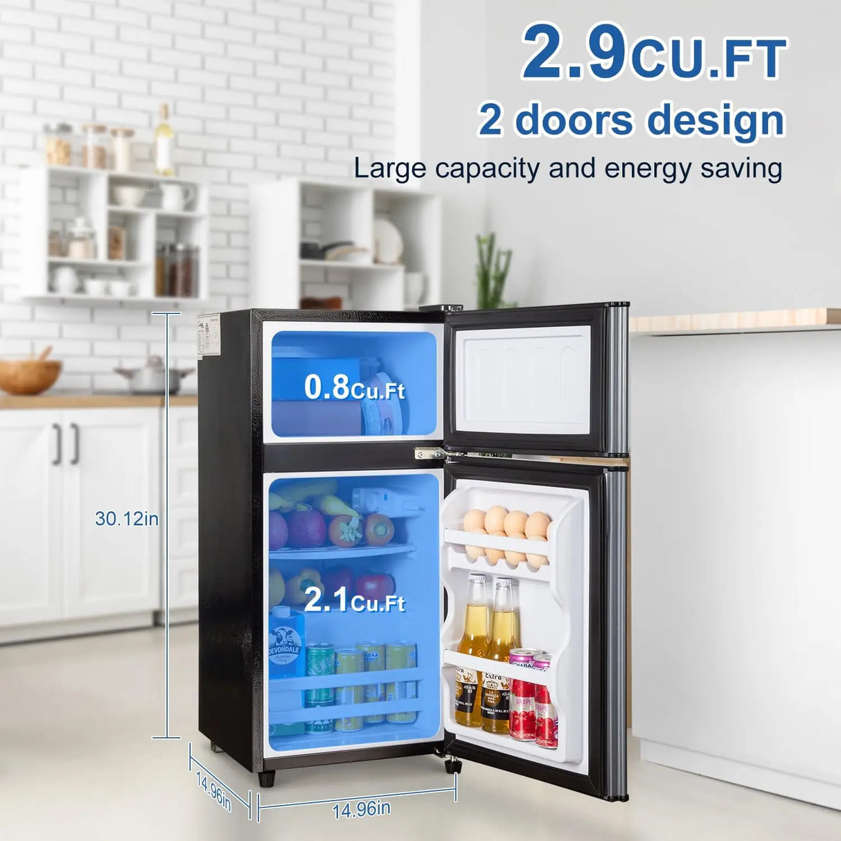 2.9 Cu.Ft Mini Fridge with Freezer Small Energy-Saving Double Door Refrigerator