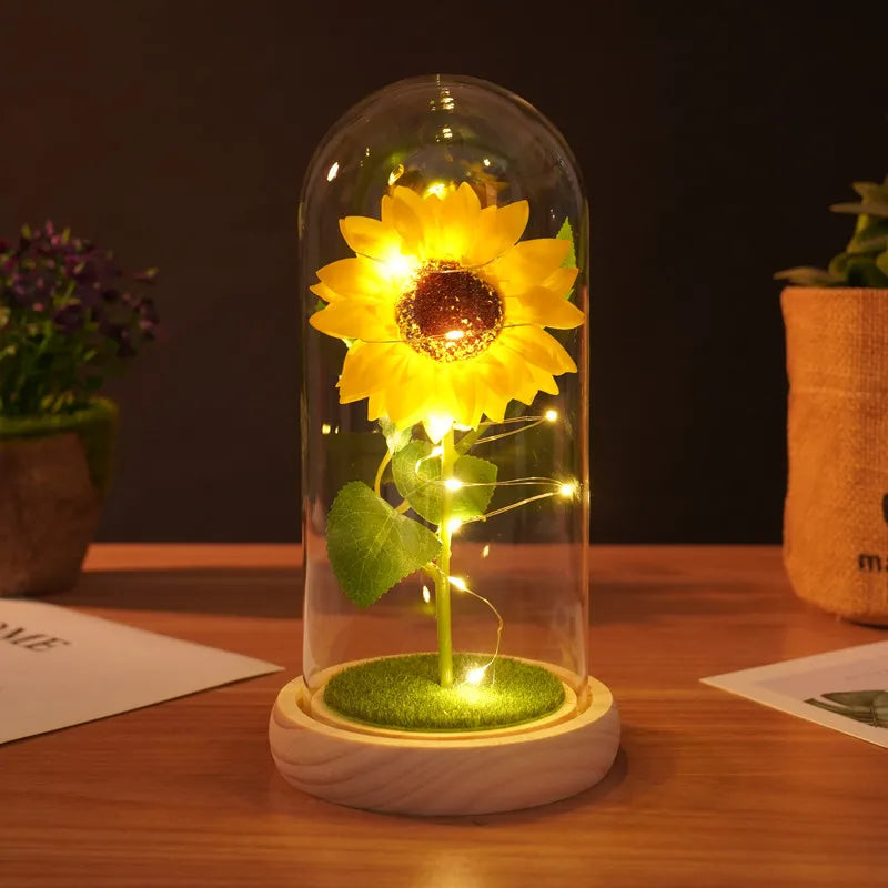Sunflower LED Dome Lamp Artificial Flower Gift for Mom Grandma Home Decor