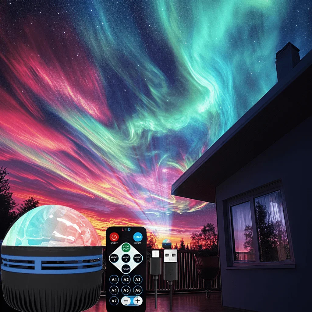 Aurora Starry Sky Projector LED Night Light 7 Color Remote USB Auto Rotate Lamp