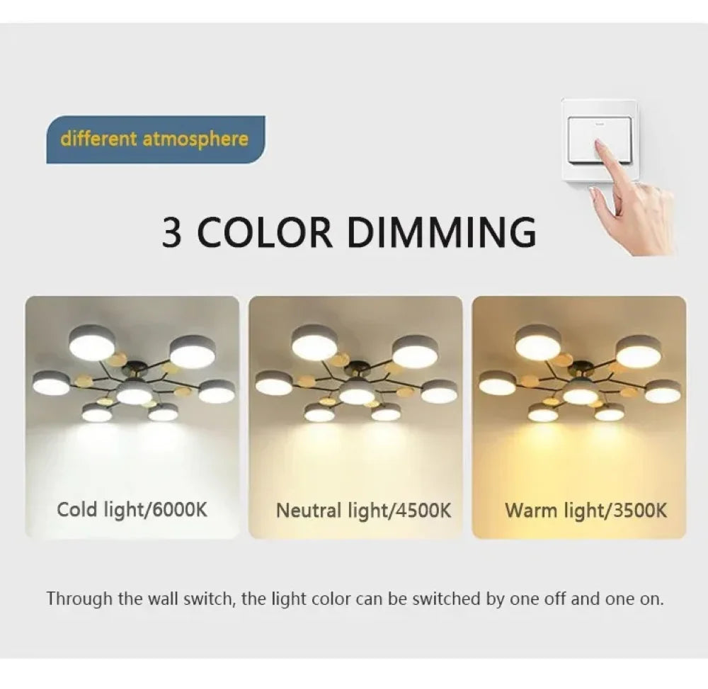 Modern LED Chandelier 3-Color Ceiling Pendant Light Nordic Lamp for Living Bedroom