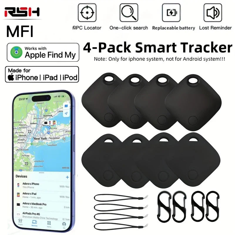 4 Pack Bluetooth GPS Tracker Smart Tag Locator for Keys Pets Cars Find My