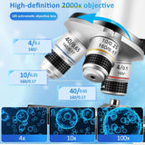 40X–2000X Microscope for Kids Adults with LED Light Phone Adapter Science Kit