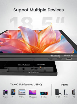 18.5" Portable Monitor 1080P 120Hz HDMI Type-C Gaming Laptop Phone Extension