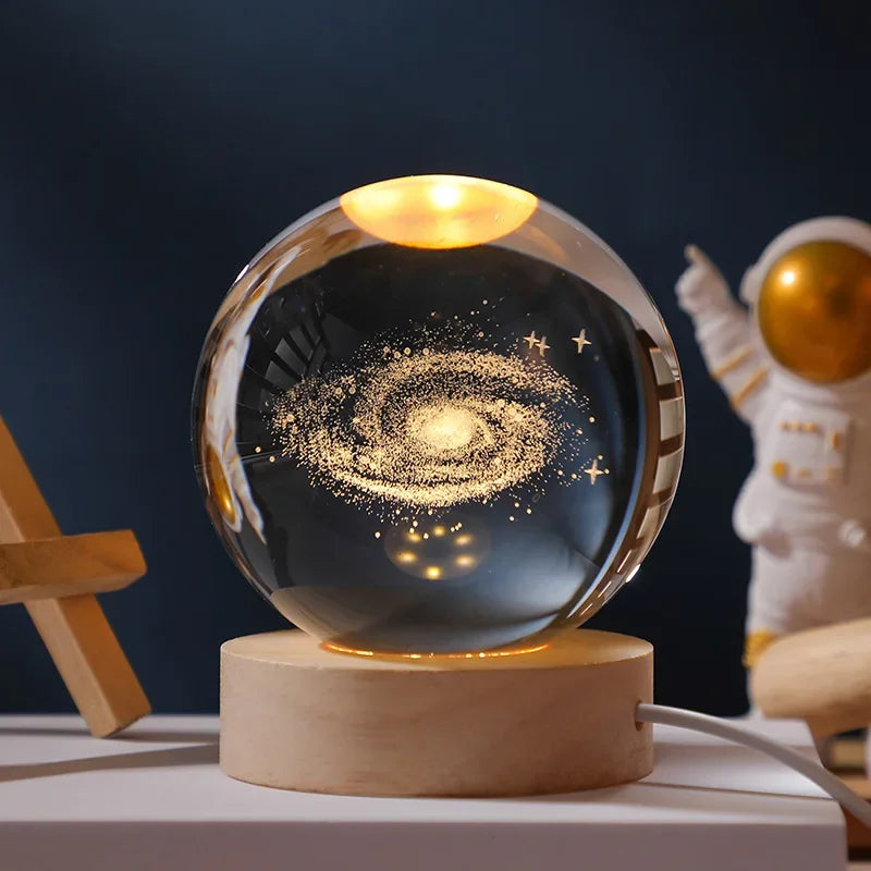 3D Galaxy Crystal Ball Night Light USB LED Moon Lamp Home Decor Gift Planet