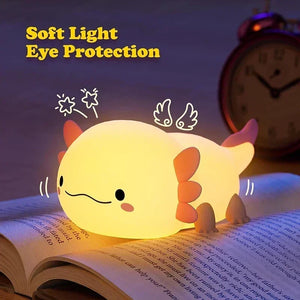 Axolotl Night Light Silicone Baby Night Lamp Touch Control USB Rechargeable Nursery